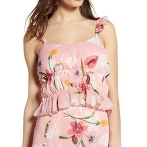 NWT Leith Nordstrom Pink Floral Ruffle Cropped Tiered Camisole M